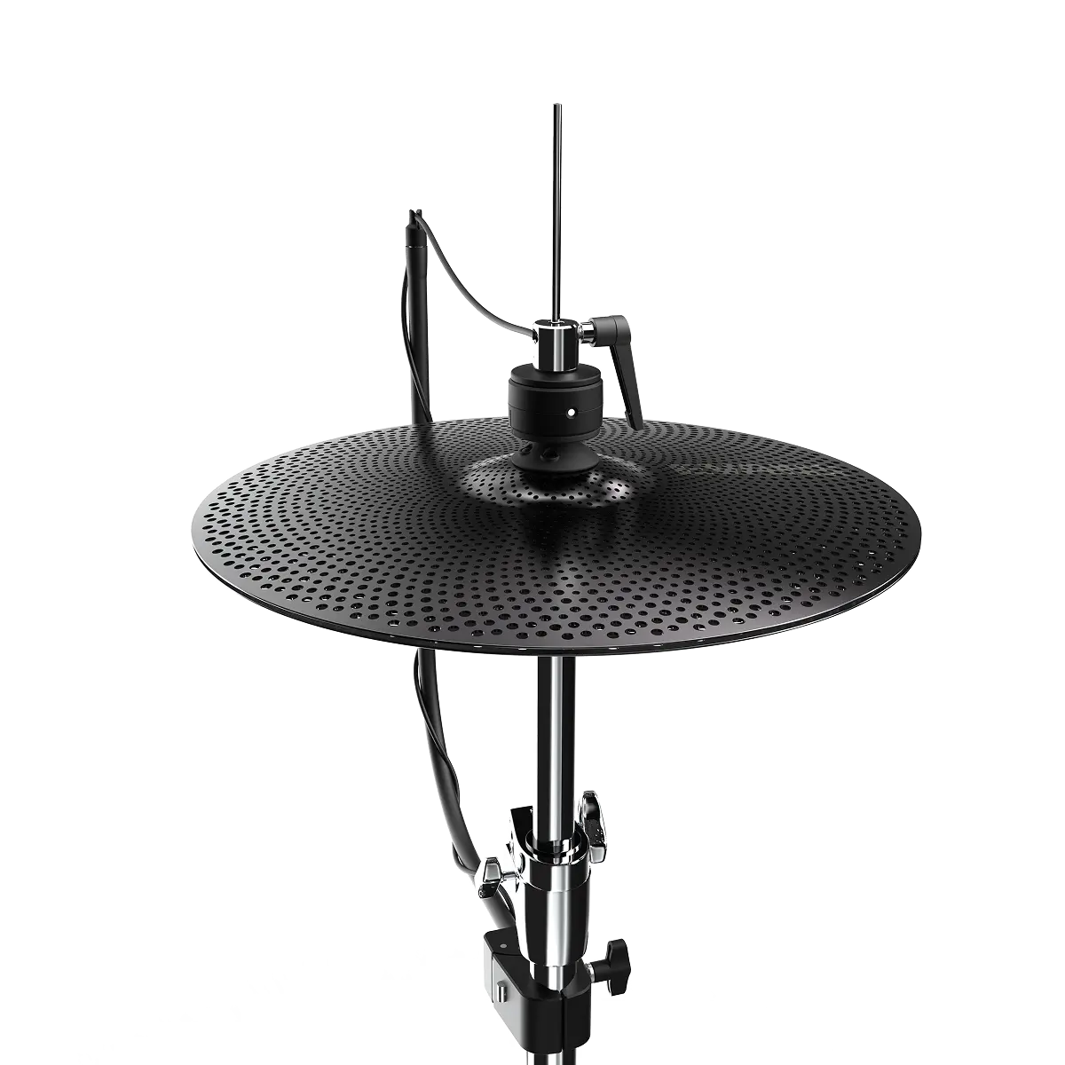 A photo of an Evans db One hi-hat with the Sensory Percussion hi-hat sensor attached