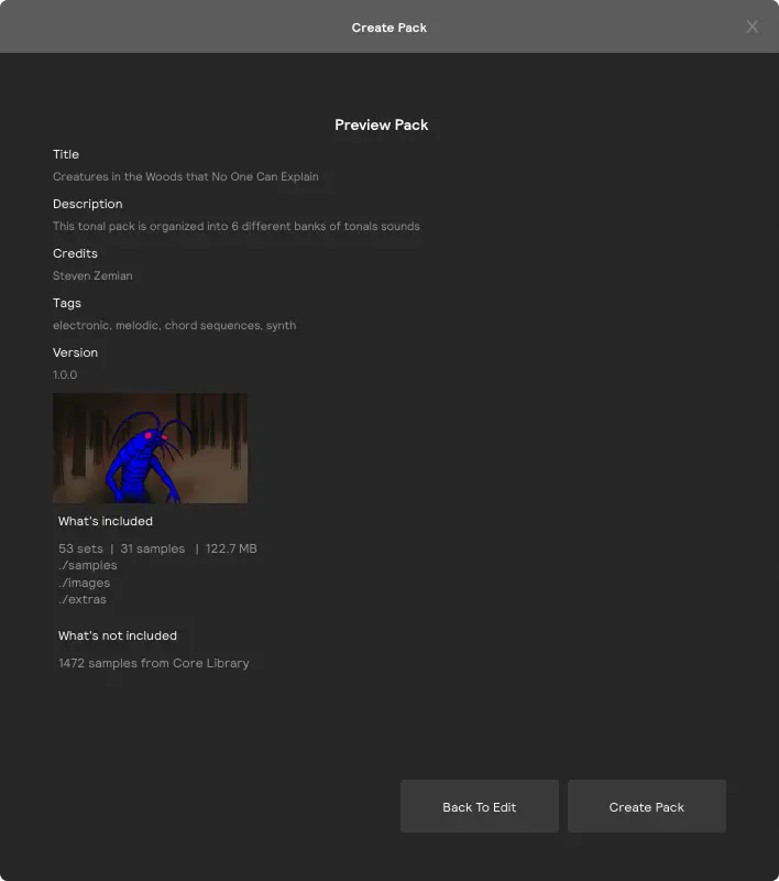 A screenshot of the pack creation wizard