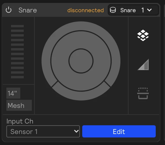 A Snare input card marked disconnected