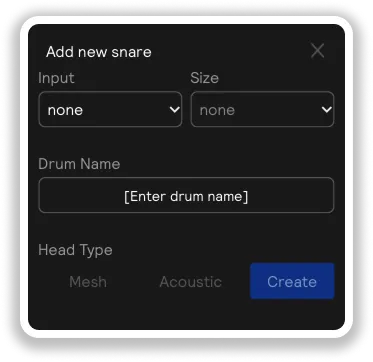 A screenshot of the create sensor input module, asking for information about the drum