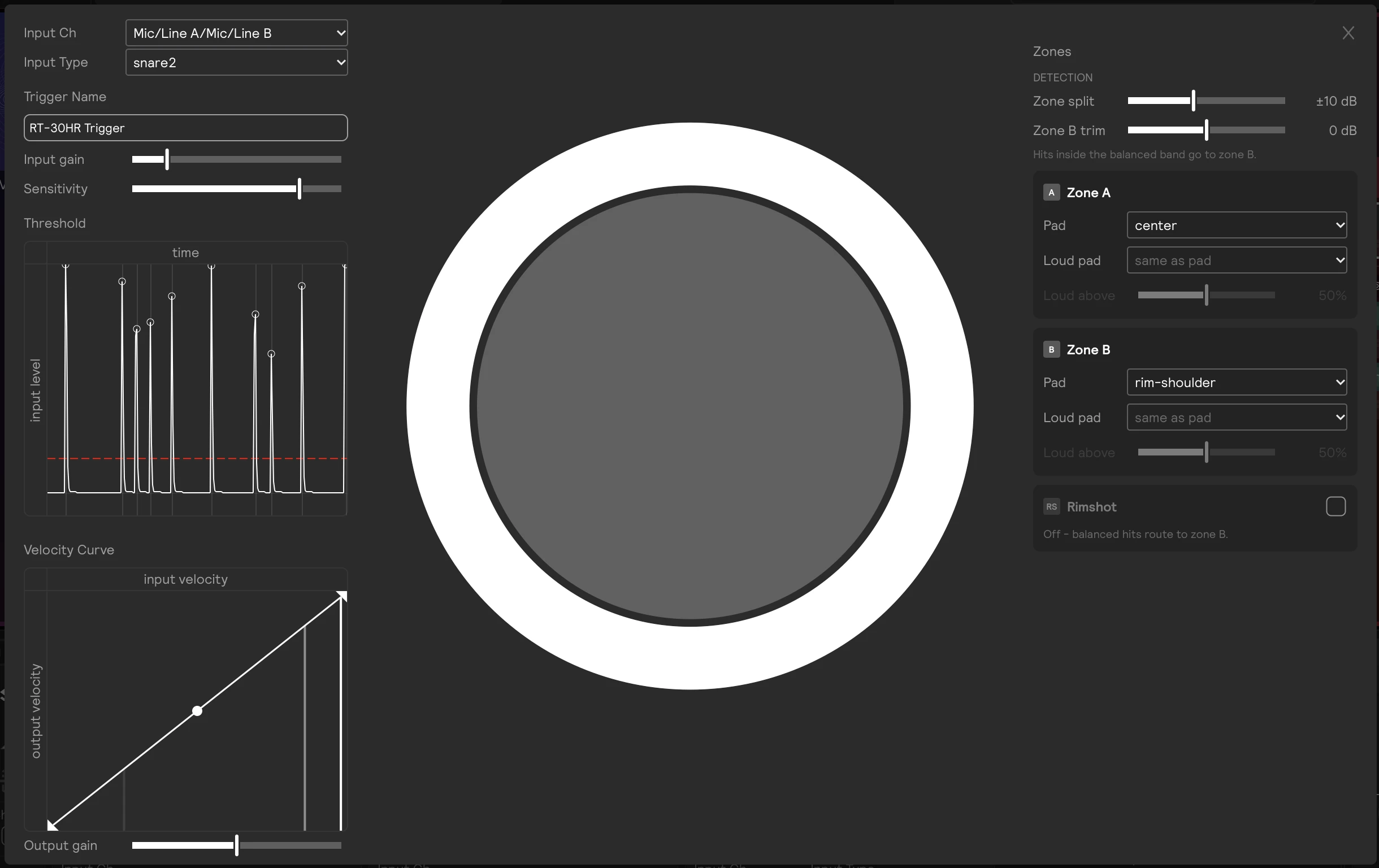 The settings window for a dual-zone trigger