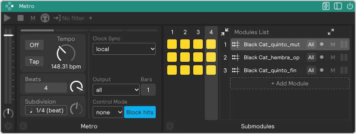 A screenshot of the metro module in all output mode