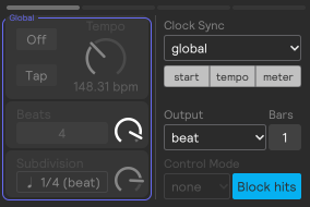 A Metro on global / meter: the clock, Beats, and Subdivision are all outlined