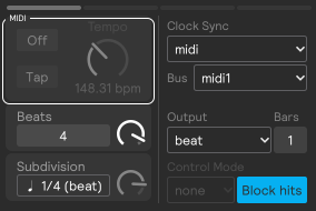 A Metro on midi: the clock is outlined with a white MIDI tag