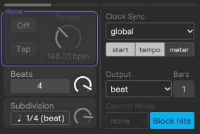 A Metro on global / tempo: On/Off, Tempo, and Tap are outlined