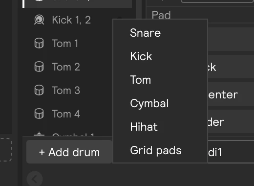 The + Add drum menu