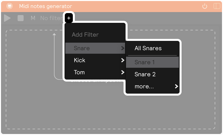 A screenshot of the MIDI notes generator module