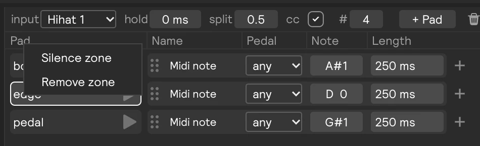 The right-click menu on a zone row: Silence zone and Remove zone