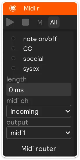 A screenshot of the MIDI Router module