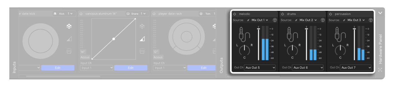 3 submixes routed to 3 separate hardware outputs