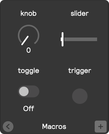 A screenshot of a macro panel which has examples of the various macro types.