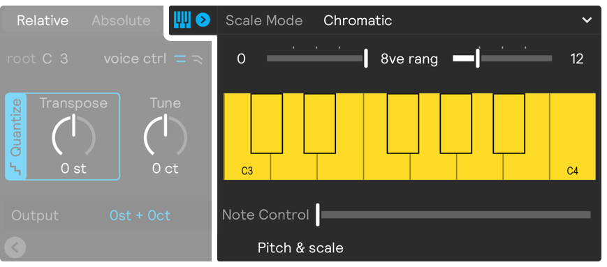 A screenshot of the Pitch &amp; Scale panel with the scale panel open