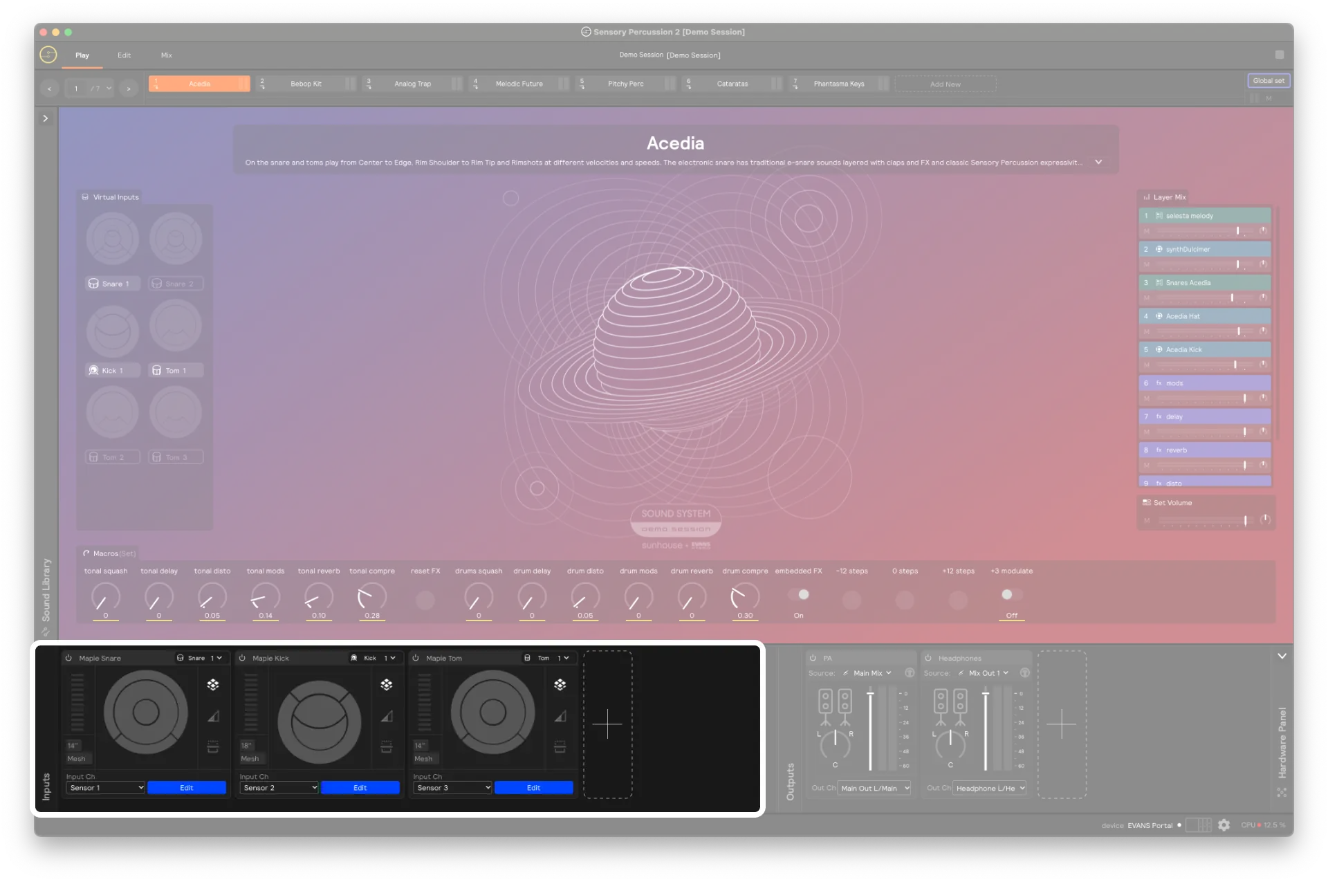 A screenshot showing the hardware inputs panel