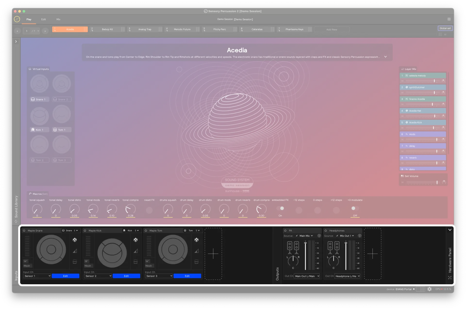 A screenshot of the hardware input &amp; output panel