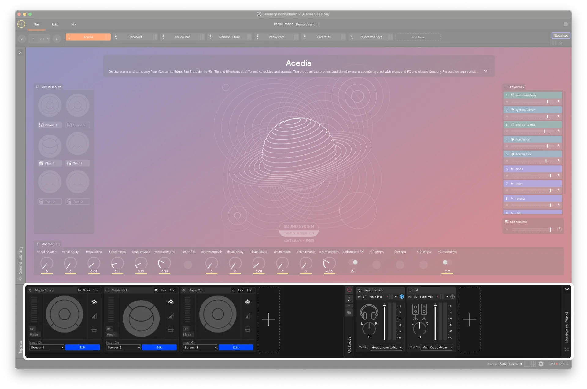 A screenshot of the hardware input &amp; output panel