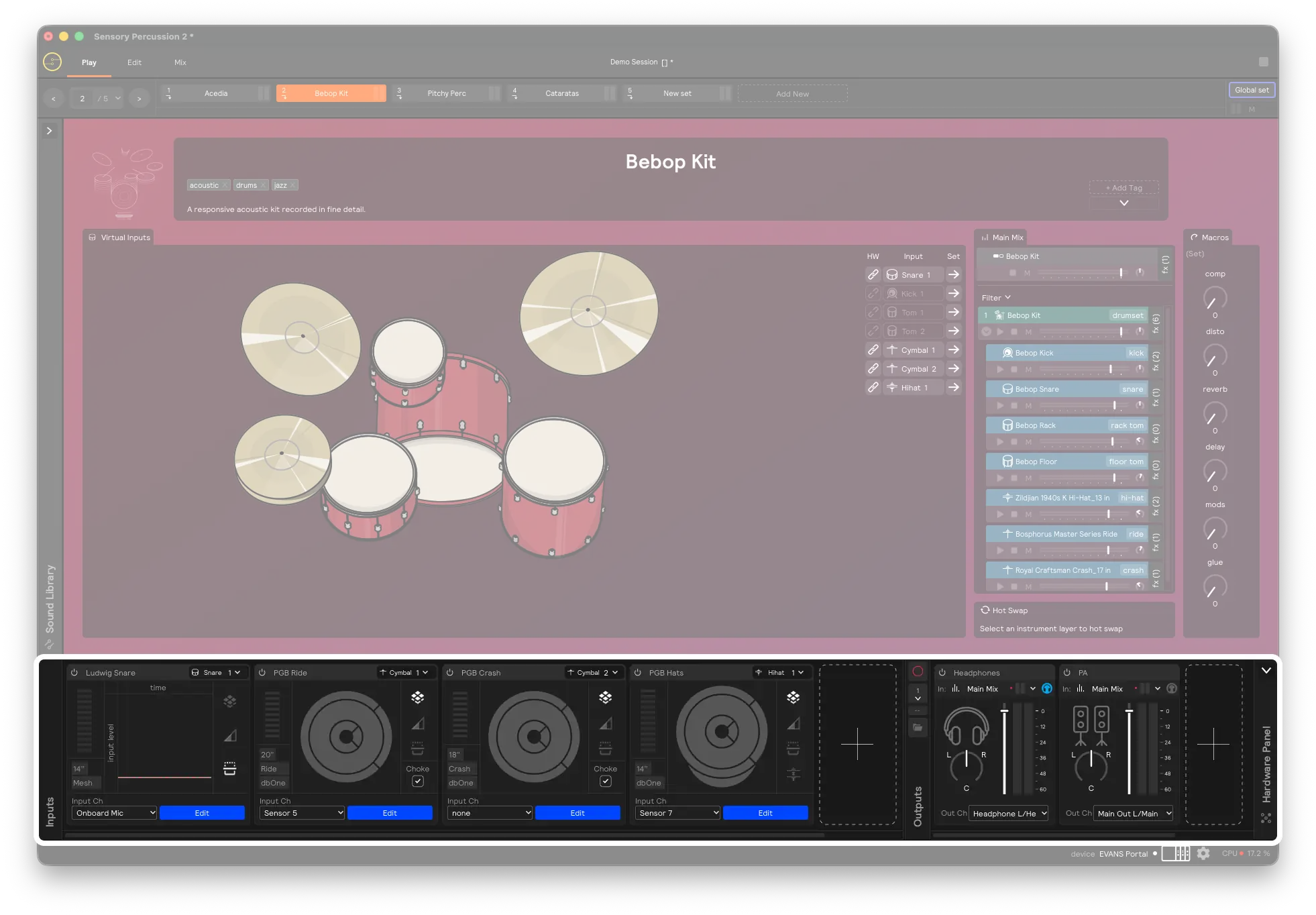 A screenshot of the hardware input &amp; output panel