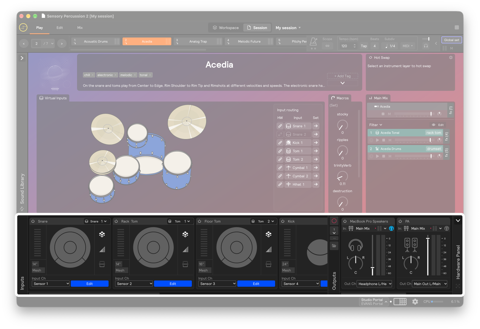 A screenshot of the hardware input &amp; output panel