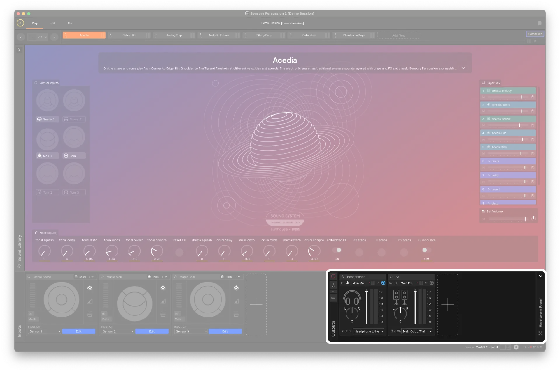 A screenshot showing the hardware outputs panel