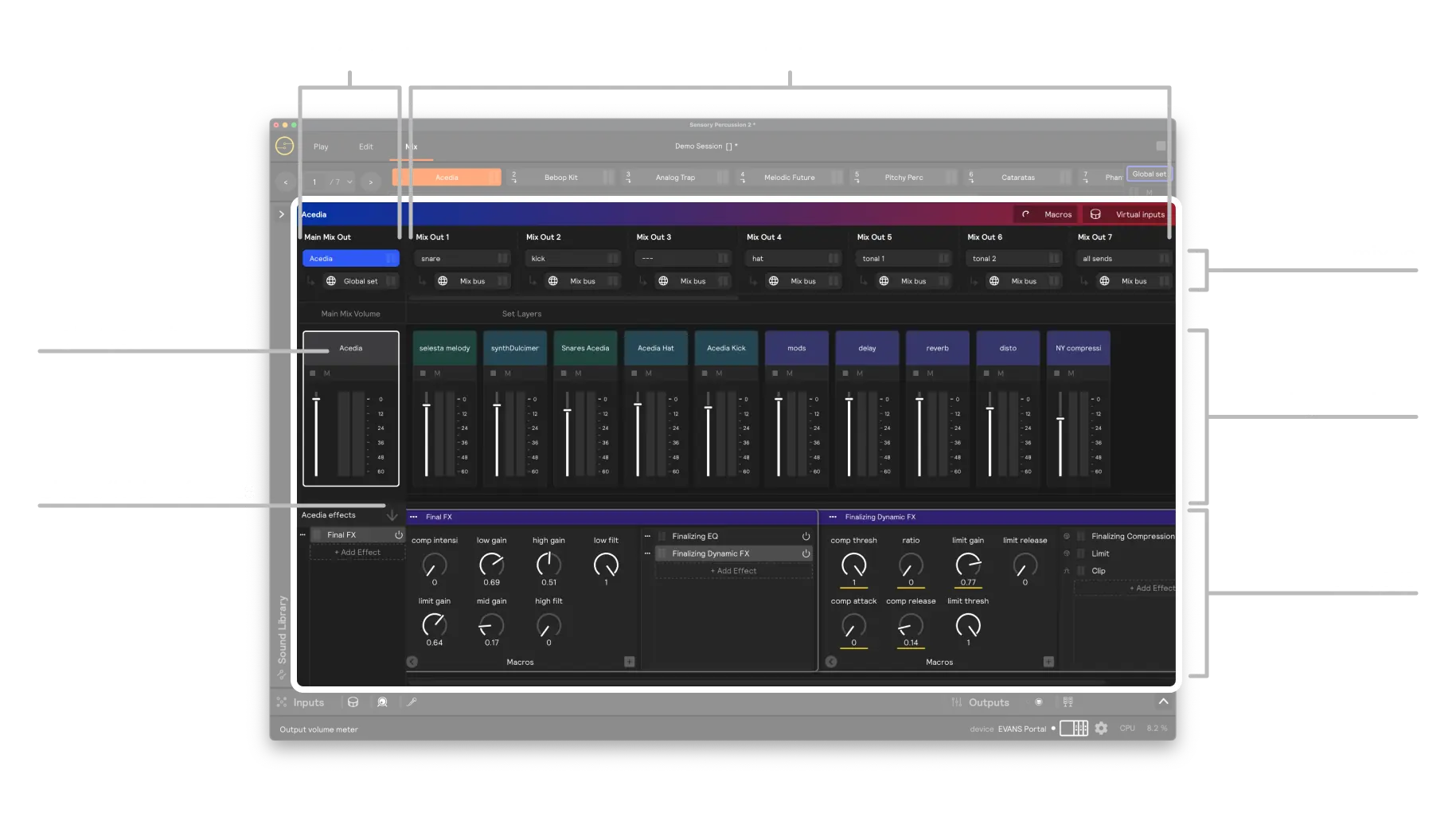 A screenshot of the mix View of the set Acedia