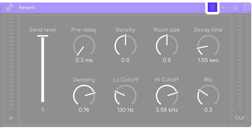 A screenshot of a Reverb effect with the preset button in its header highlighted