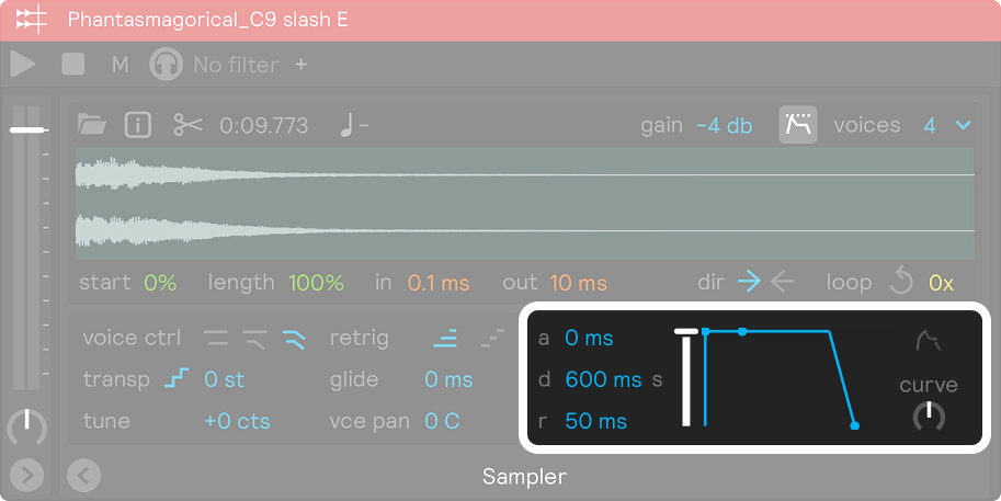 A screenshow showing the ADSR section of the sampler