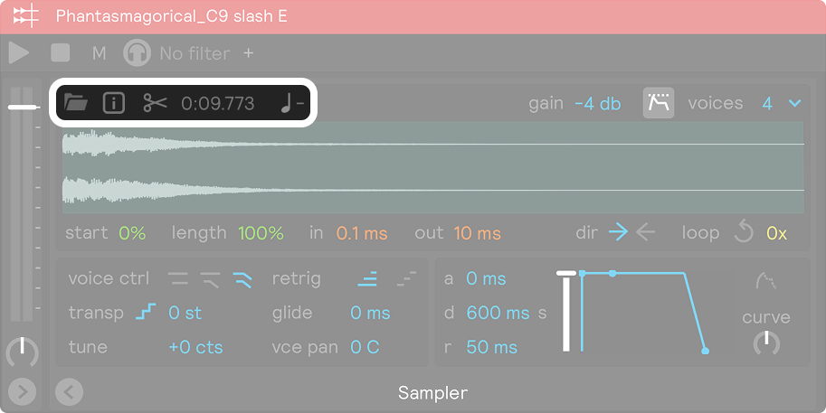 A screeshot showing the info bar of the sampler