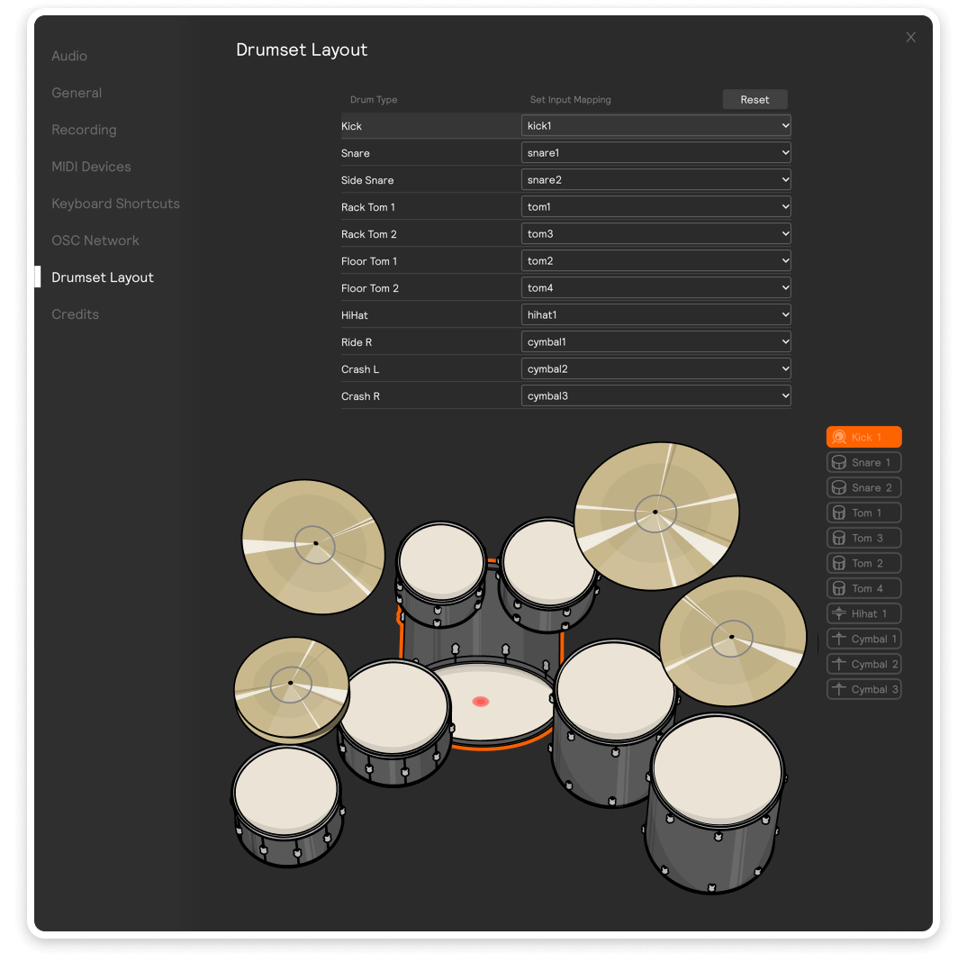Drumset Layout settings