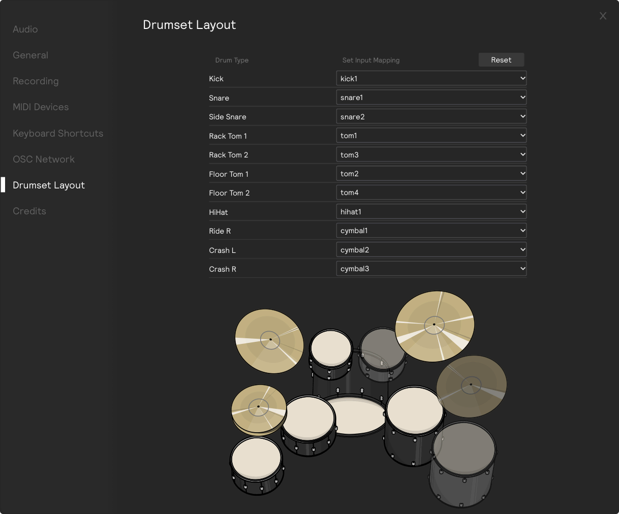 Drumset Layout settings