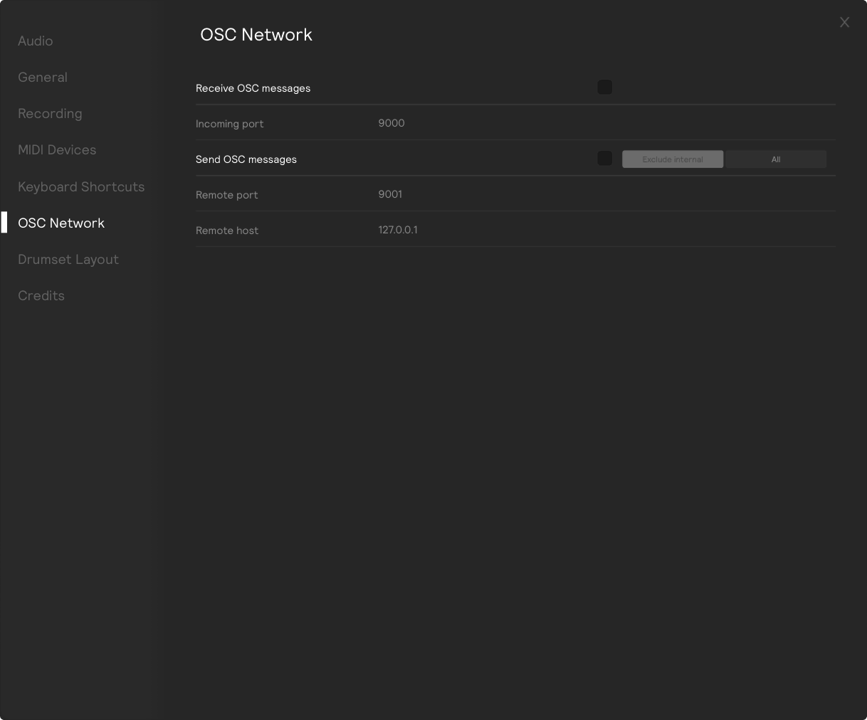 The OSC Network settings page