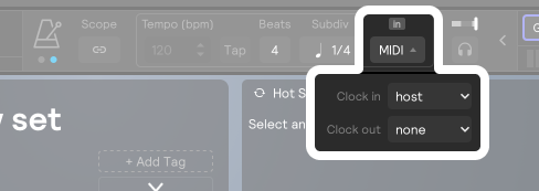 The tempo bar in the plugin, with Clock in set to host