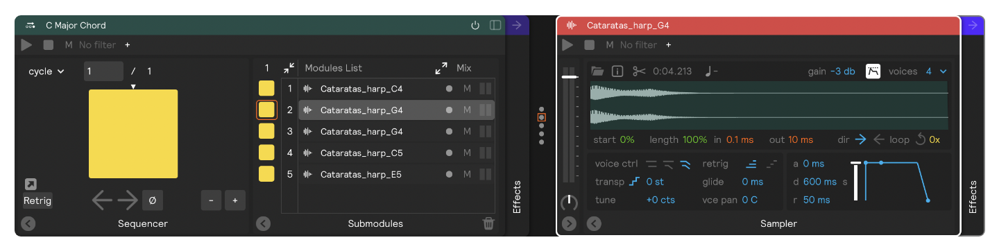 A sequencer with 1 step that contains 8 notes of the C Major scale